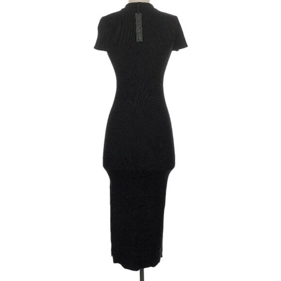 House of Harlow 1960 Sz XS NWT Ribbed Knit Polo Dress Midi Short Sleeve Black - Picture 3 of 16